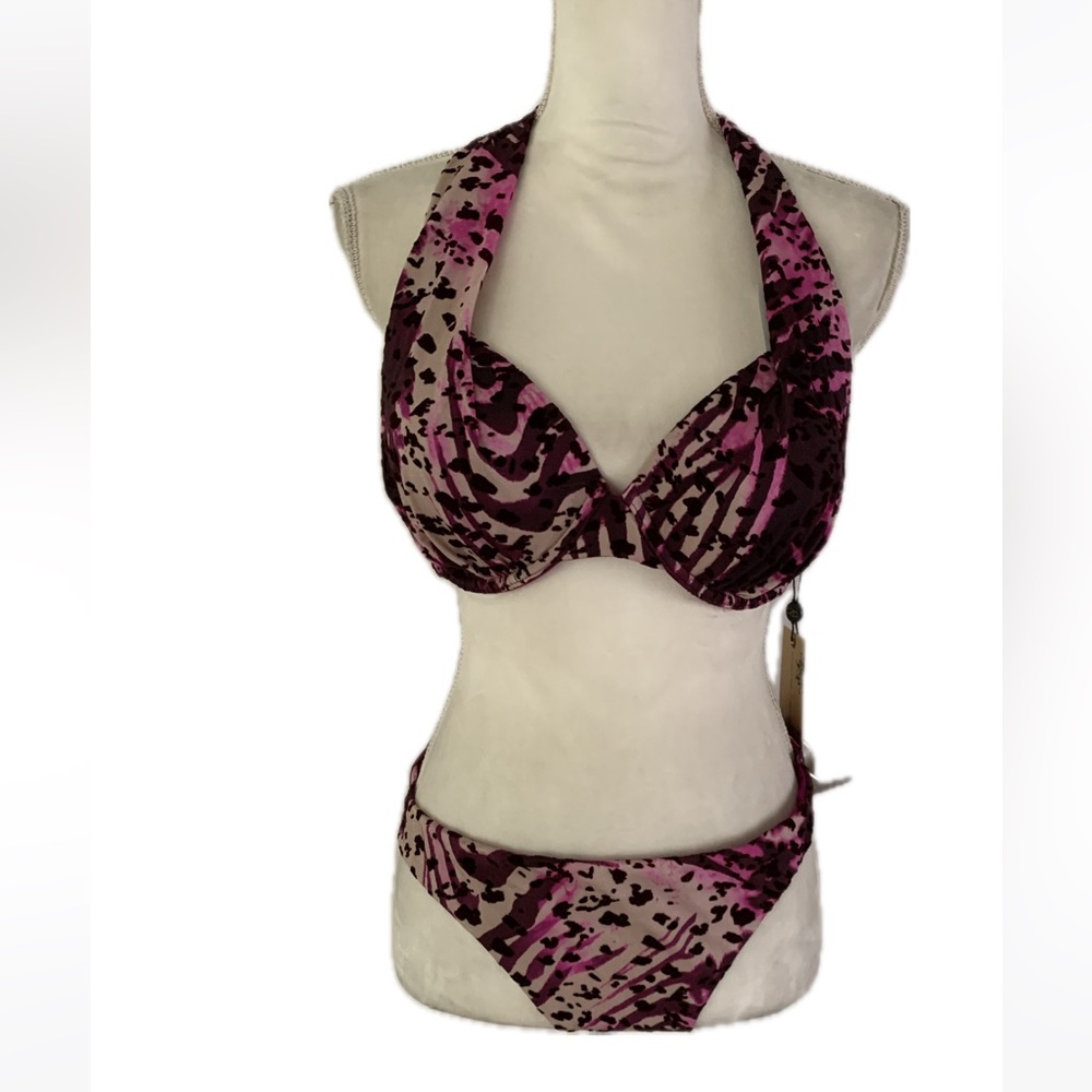 a.Che 2 pieces burgundy animal print bikini swimsuit set